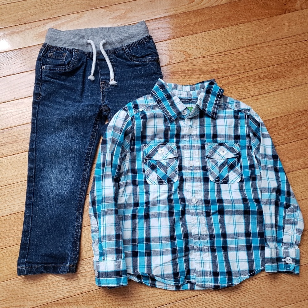 Jean's and Blue Plaid Button Down Shirt